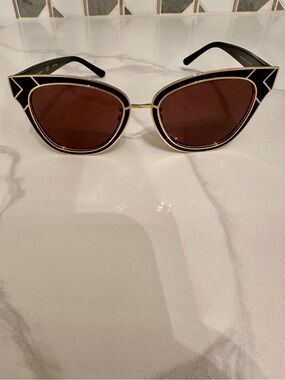 Tory Burch TY6061 325673 Geometric Cat Eye Sunglasses Black Gold Enamel 53mm